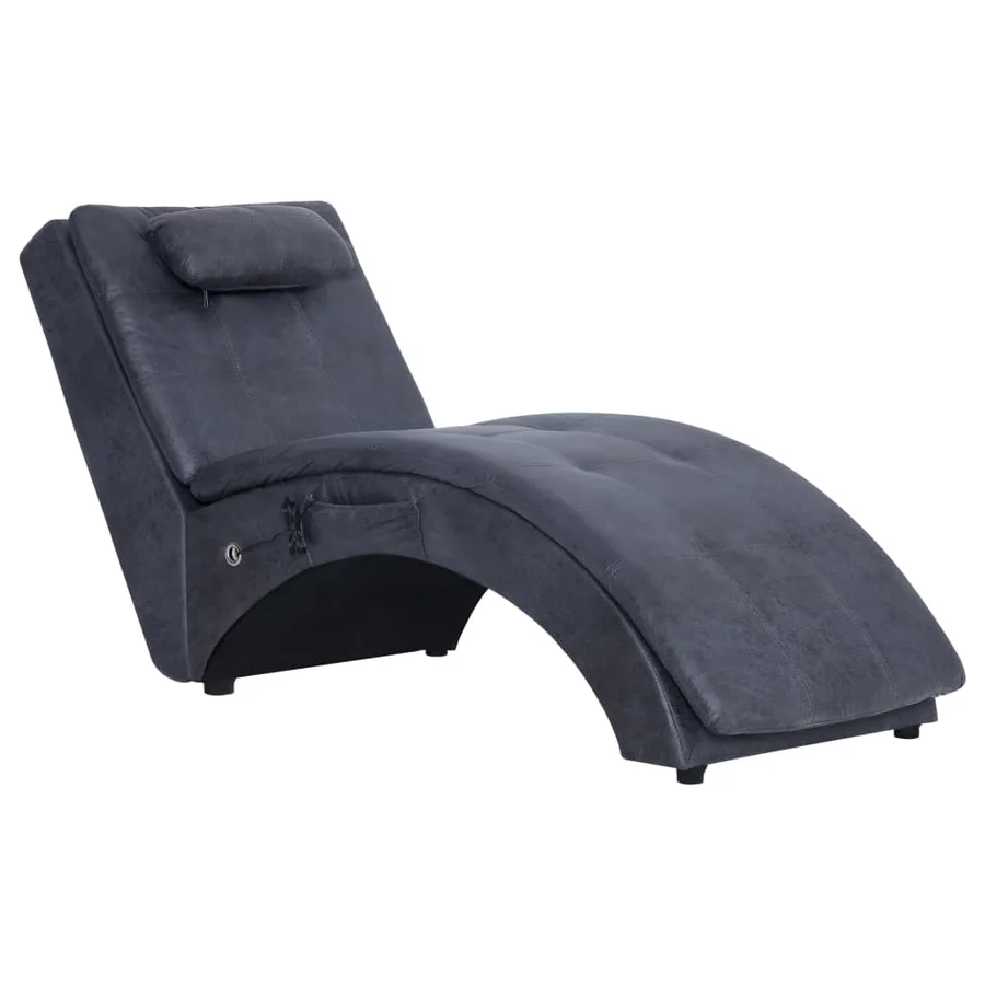 Chaise longue de massage avec oreiller Gris Similicuir daim - 2
