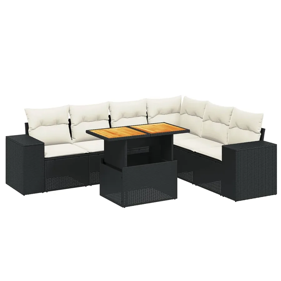 Salon de jardin 7 pcs avec coussins noir résine tressée 62 x 62 x 69 cm - 64,6 kg - 2