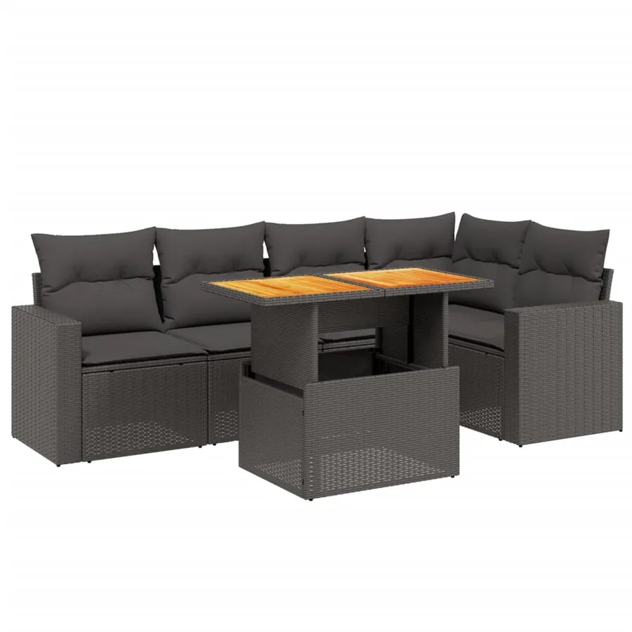 Salon de jardin 6 pcs avec coussins noir résine tressée - 2
