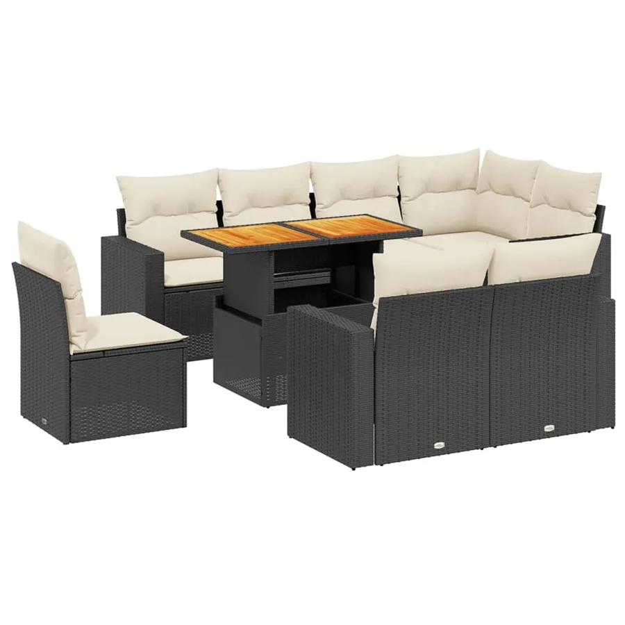 Salon de jardin 9 pcs avec coussins noir résine tressée - 2