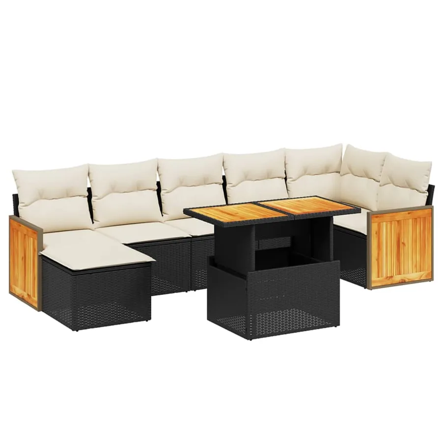 Salon de jardin 8 pcs avec coussins noir résine tressée - 2