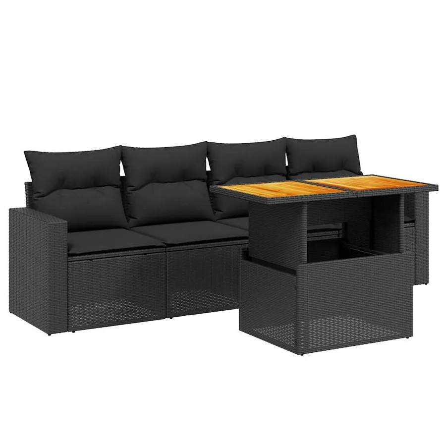 Salon de jardin 5 pcs avec coussins noir résine tressée - 2