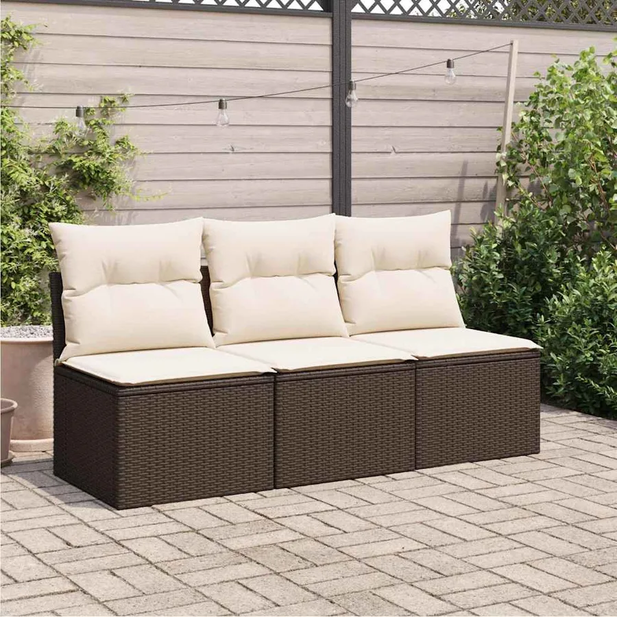 Canapé de jardin avec coussins 3 places brun résine tressée - 3