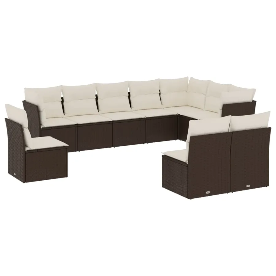 Salon de jardin 10 pcs avec coussins marron résine tressée - 2
