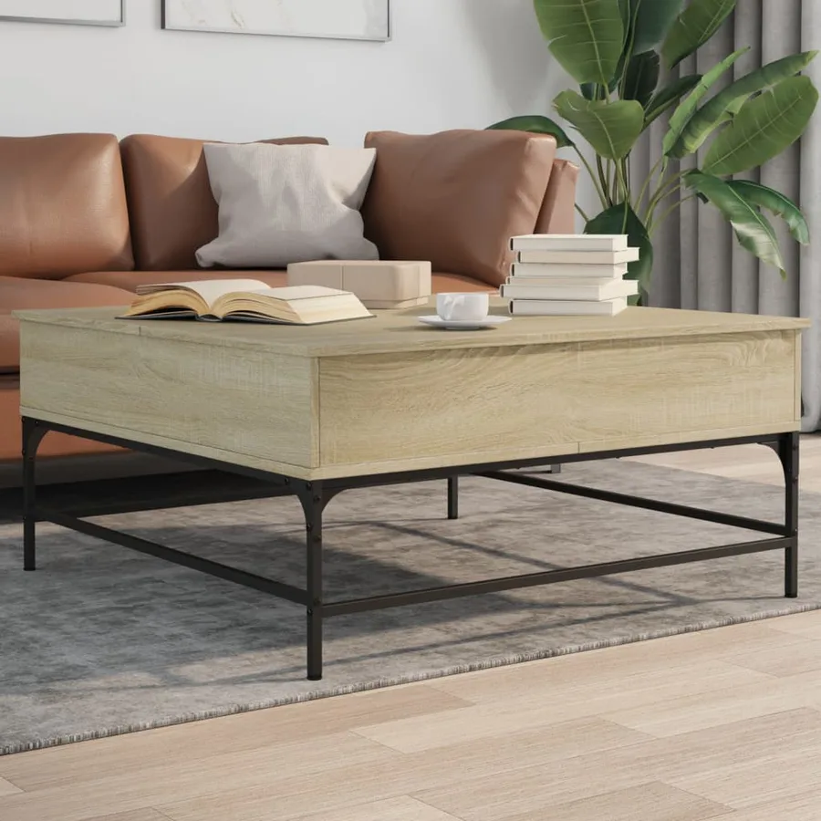 Table basse chêne sonoma 95x95x45 cm bois d'ingénierie et métal - 3