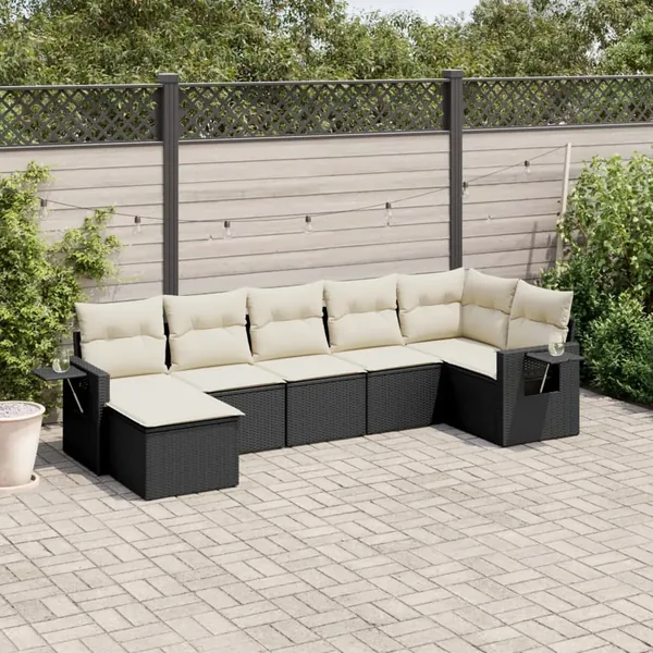 Salon de jardin 7 pcs avec coussins noir résine tressée 55 x 62 x 69 cm - 60,0 kg