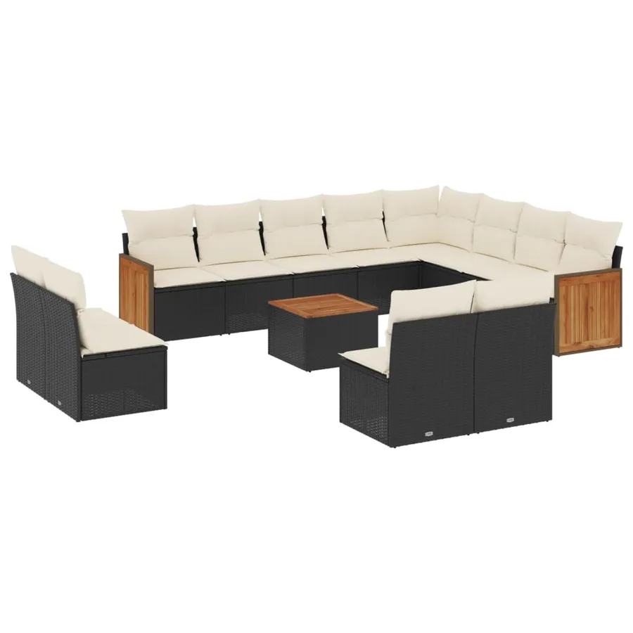 Salon de jardin avec coussins 13 pcs noir résine tressée - 2