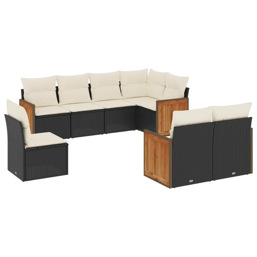 Salon de jardin 8 pcs avec coussins noir résine tressée - 2