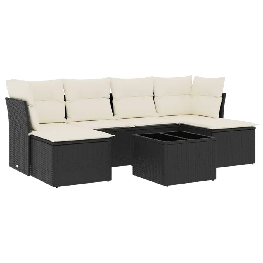 Salon de jardin 7 pcs avec coussins noir résine tressée 62 x 62 x 69 cm - 56,0 kg - 2