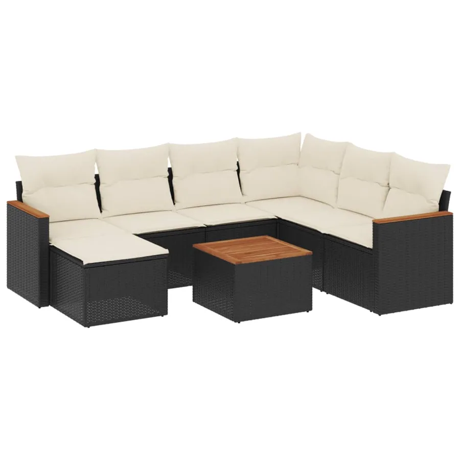 Salon de jardin 8 pcs avec coussins noir résine tressée - 2