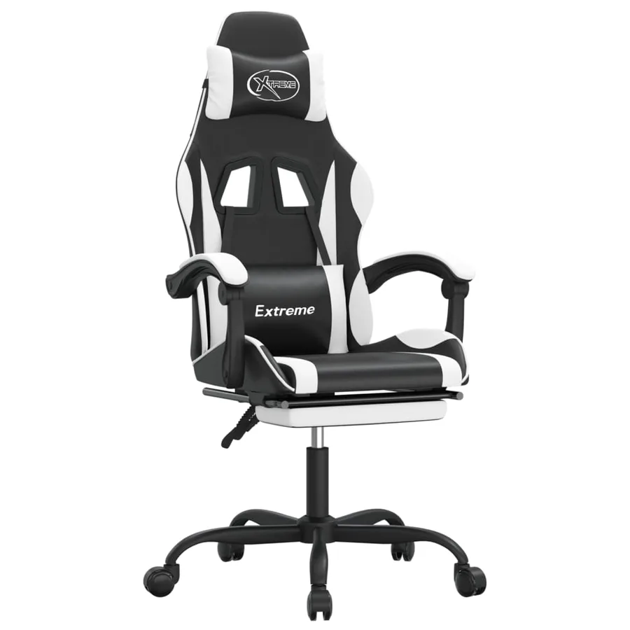 Chaise de jeu avec repose-pied Noir et blanc Similicuir - 2