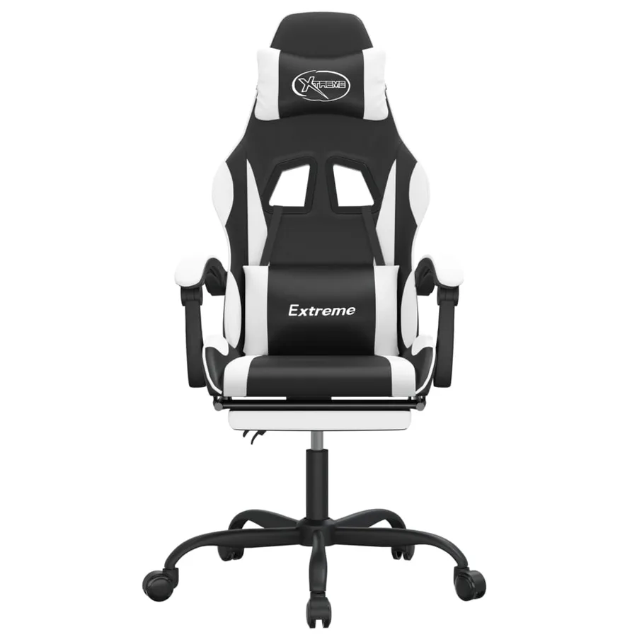 Chaise de jeu avec repose-pied Noir et blanc Similicuir - 3
