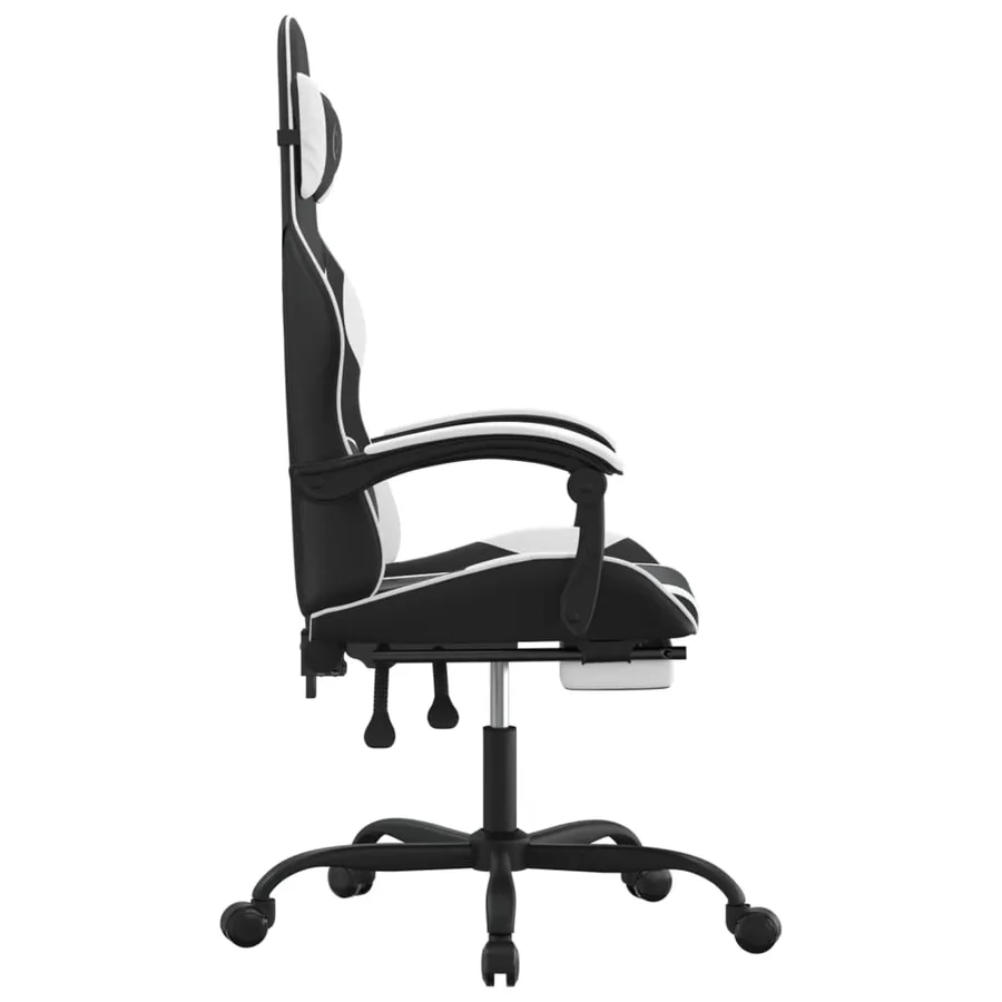 Chaise de jeu avec repose-pied Noir et blanc Similicuir - 4