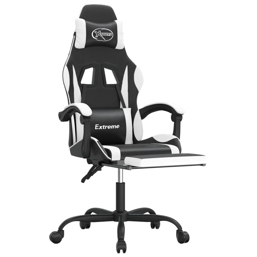 Chaise de jeu avec repose-pied Noir et blanc Similicuir - 6