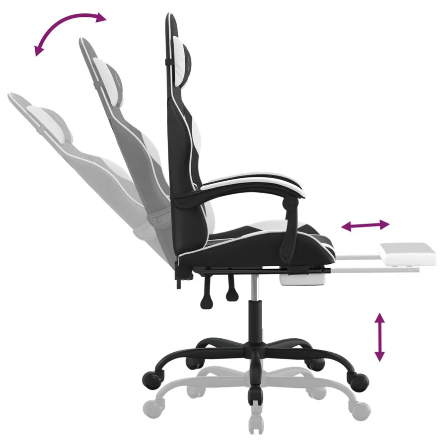 Chaise de jeu avec repose-pied Noir et blanc Similicuir - 7
