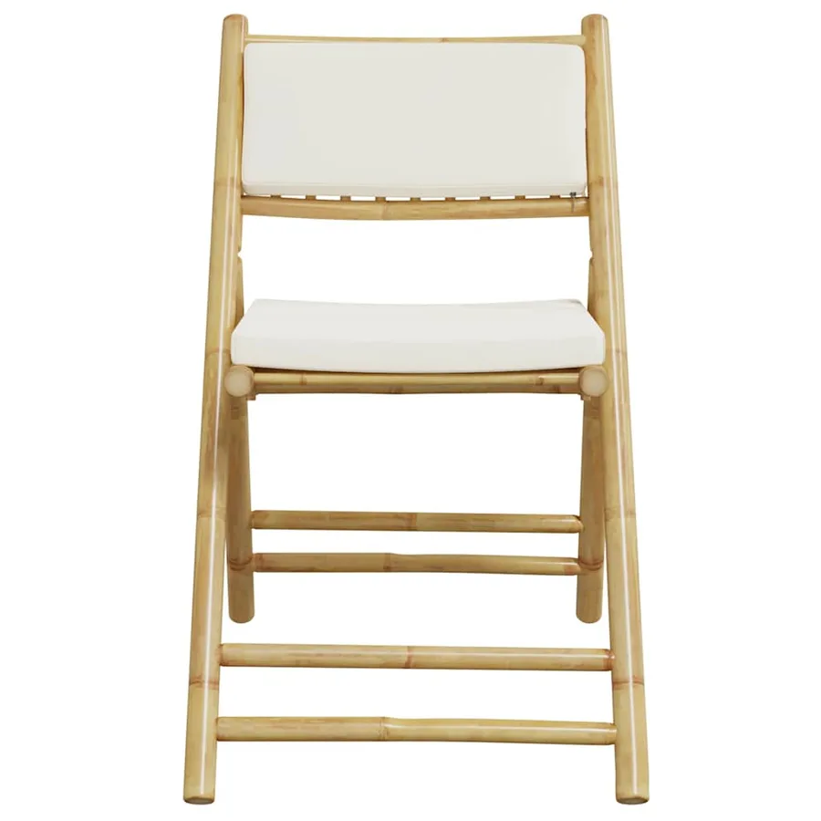 Ensemble de bistro pliante 5 pcs et coussins blanc crème bambou - 5