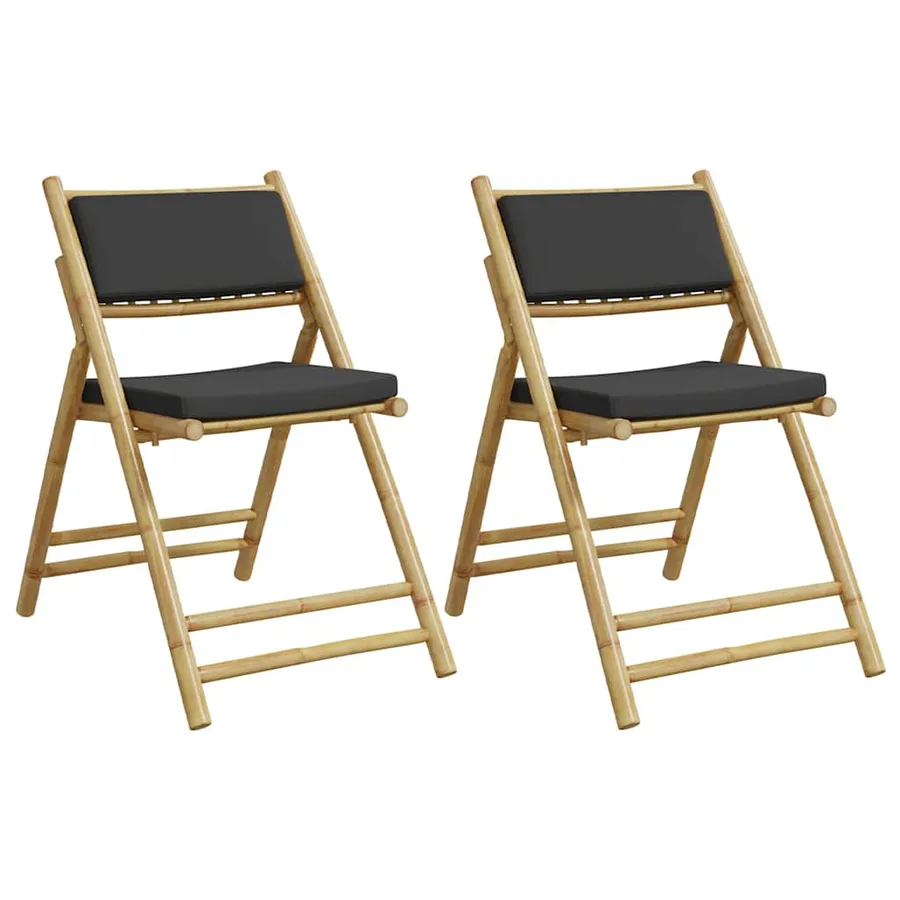 Chaises de bistro pliantes lot de 2 coussins gris foncé bambou - 2