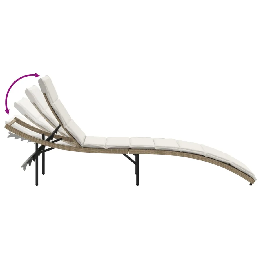 Chaise longue avec coussin beige 55x199x50 cm résine tressée - 7