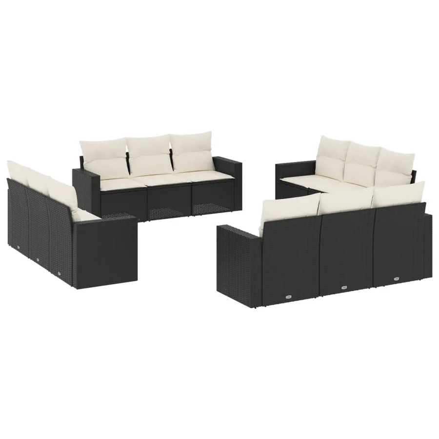 Salon de jardin 12 pcs avec coussins noir résine tressée - 2