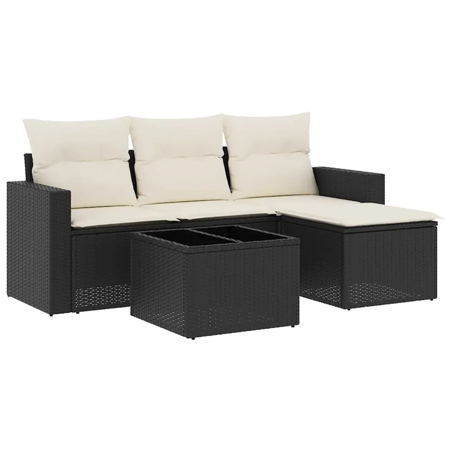 Salon de jardin 5 pcs avec coussins noir résine tressée - 2
