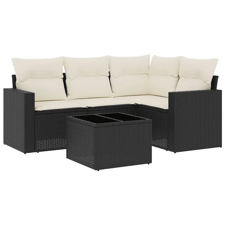 Salon de jardin 5 pcs avec coussins noir résine tressée - 2