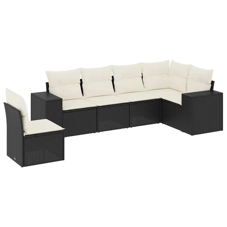 Salon de jardin 6 pcs avec coussins noir résine tressée - 2
