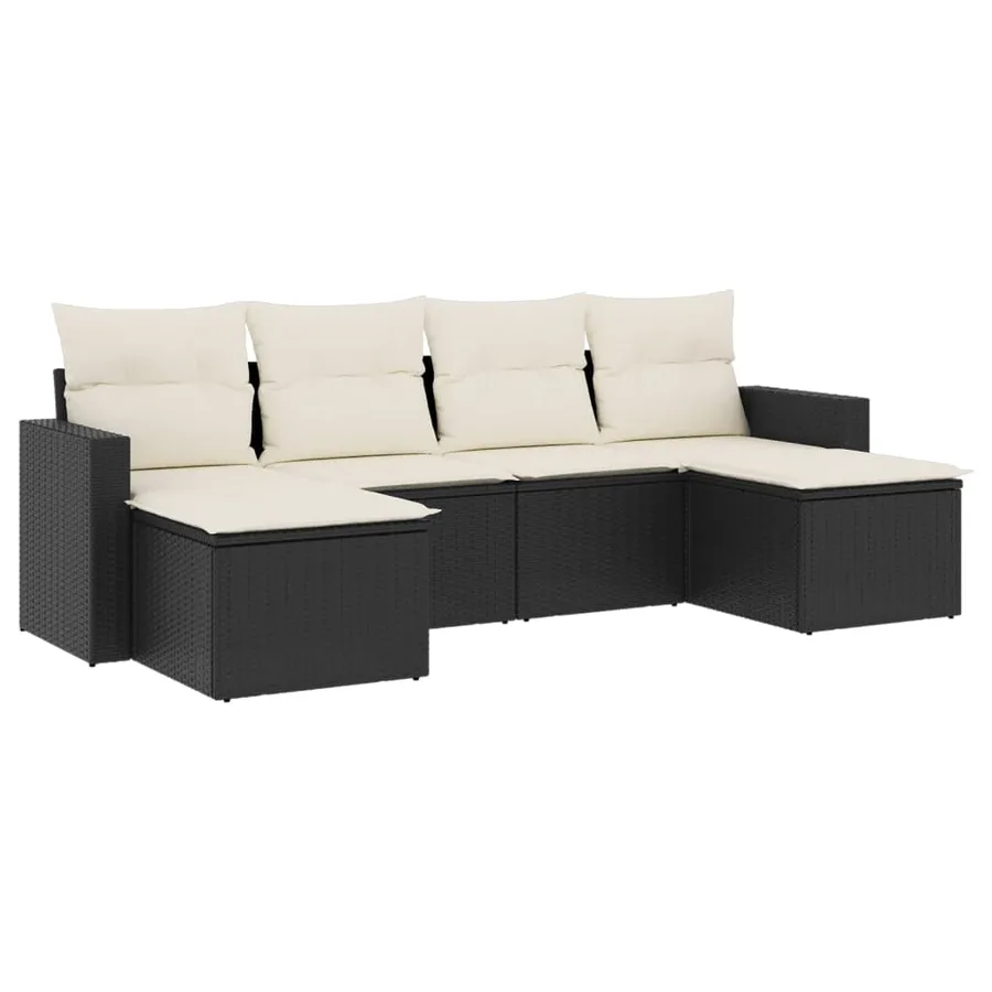 Salon de jardin 6 pcs avec coussins noir résine tressée - 2