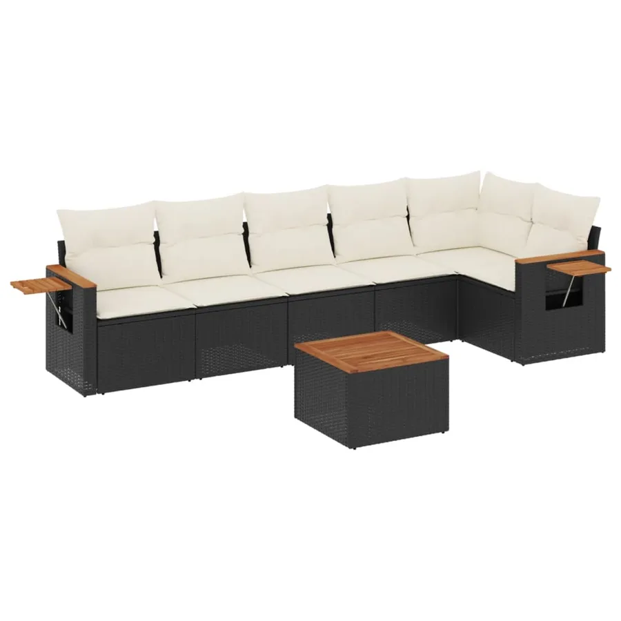 Salon de jardin 7 pcs avec coussins noir résine tressée 62 x 62 x 69 cm - 61,4 kg - 2