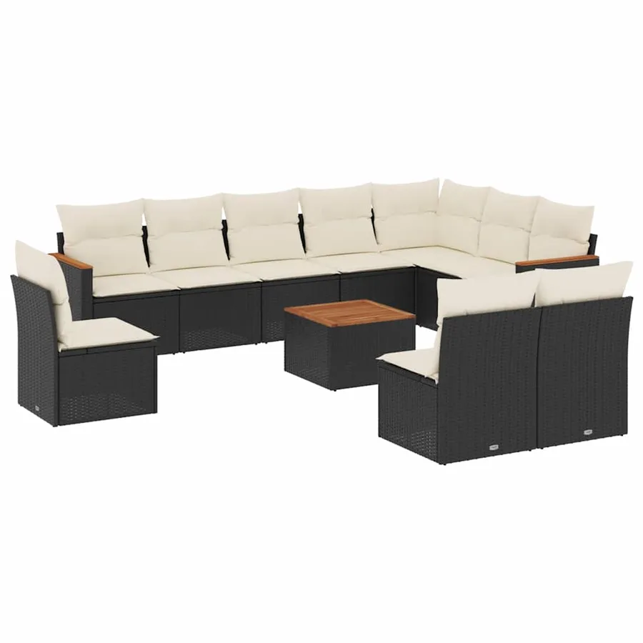 Salon de jardin 11 pcs avec coussins noir résine tressée - 2