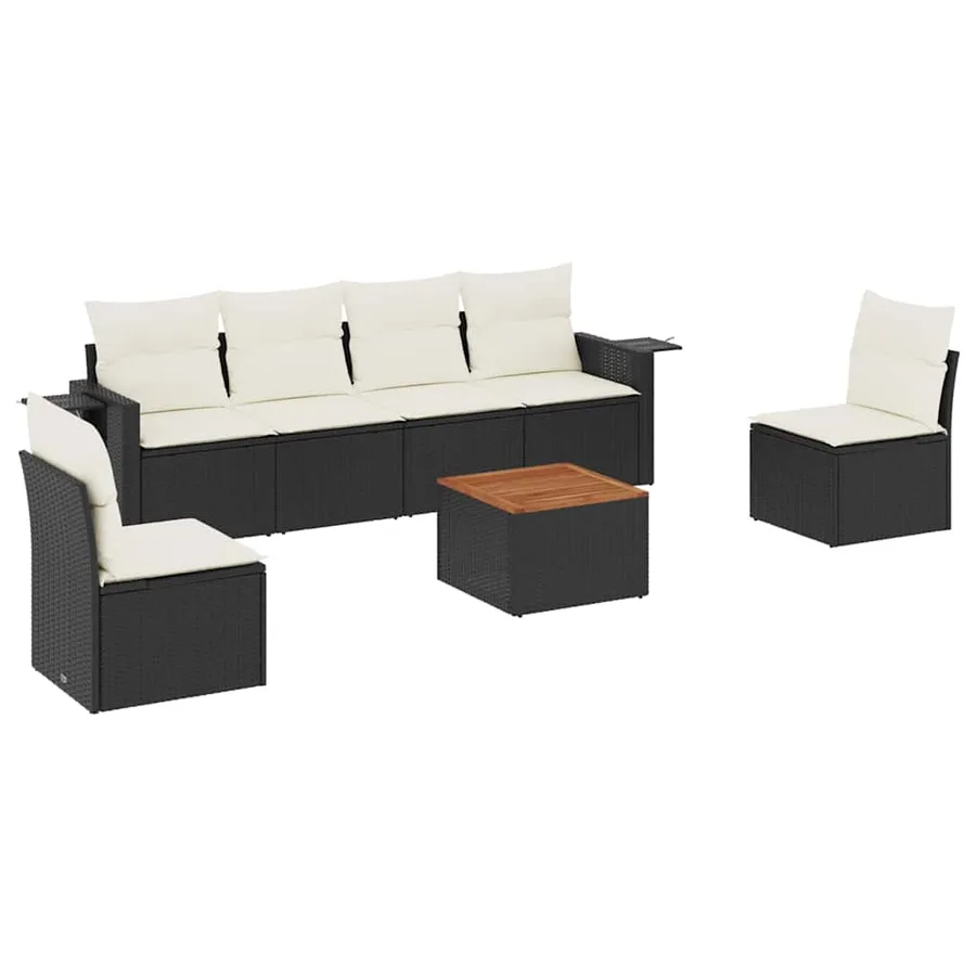 Salon de jardin 7 pcs avec coussins noir résine tressée 55 x 62 x 69 cm - 58,6 kg - 2
