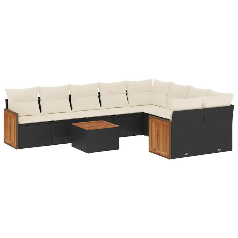 Salon de jardin 10 pcs avec coussins noir résine tressée - 2