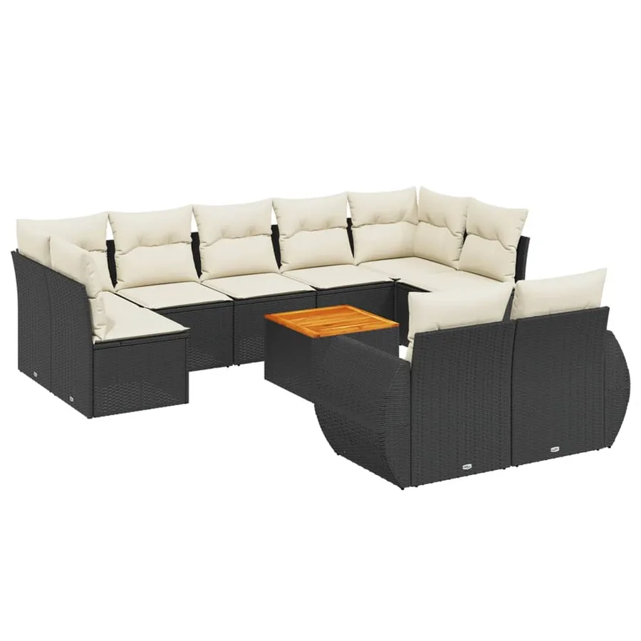 Salon de jardin 10 pcs avec coussins noir résine tressée - 2