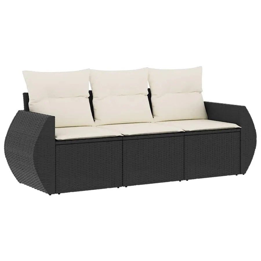Salon de jardin 3 pcs avec coussins noir résine tressée - 2