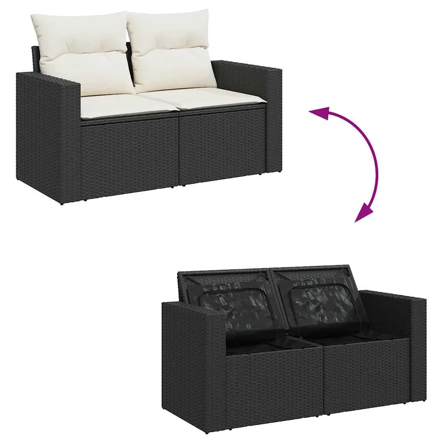 Salon de jardin 9 pcs avec coussins noir résine tressée - 9