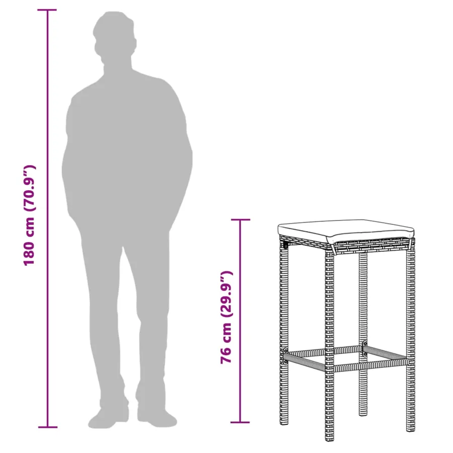 Ensemble de bar de jardin 7 pcs noir bois massif acacia rotin - 12