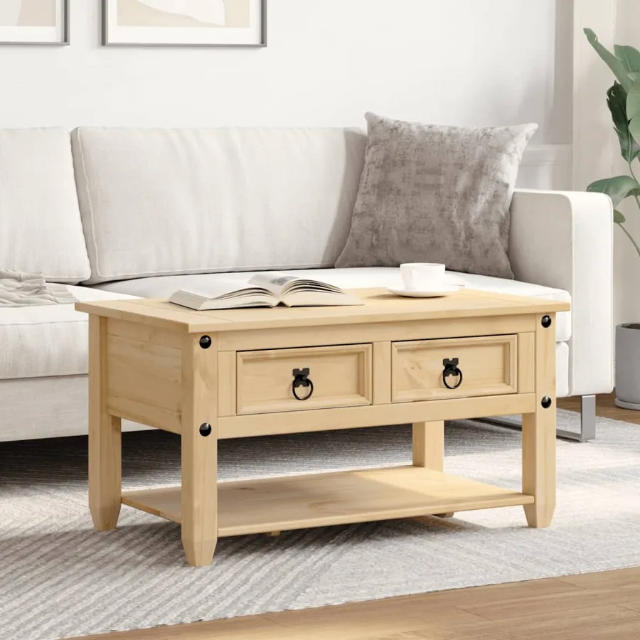 Table basse avec tiroirs Corona 85x50x45 cm bois de pin massif - 3