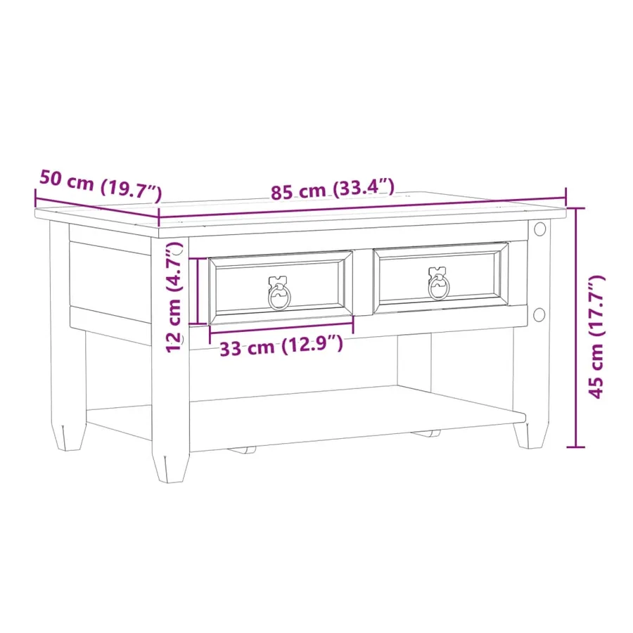 Table basse avec tiroirs Corona 85x50x45 cm bois de pin massif - 9