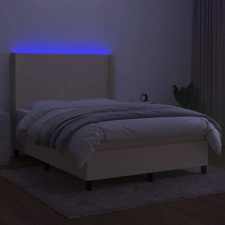 Sommier à lattes de lit matelas et LED Crème 140x190 cm Tissu - 3