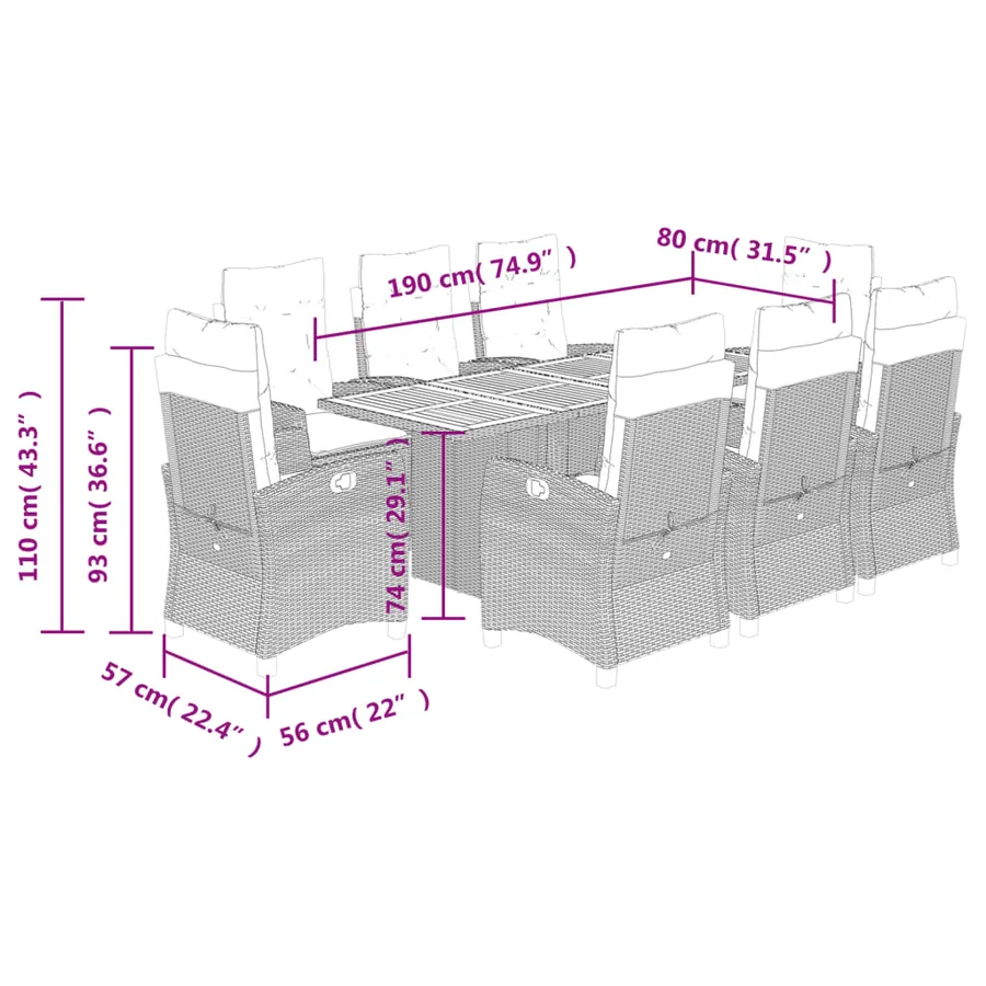 Ensemble à manger de jardin et coussins 9 pcs mélange beige - 9