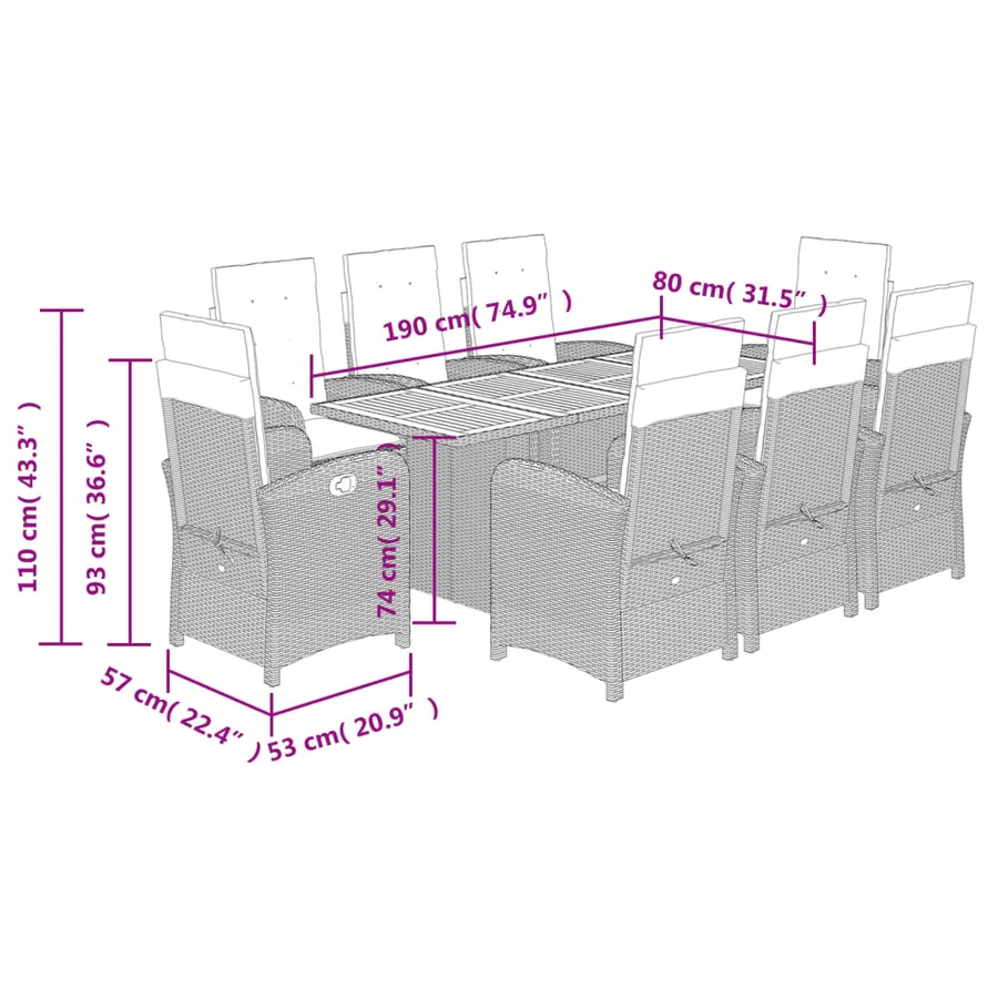 Ensemble à manger de jardin et coussins 9 pcs mélange beige - 9