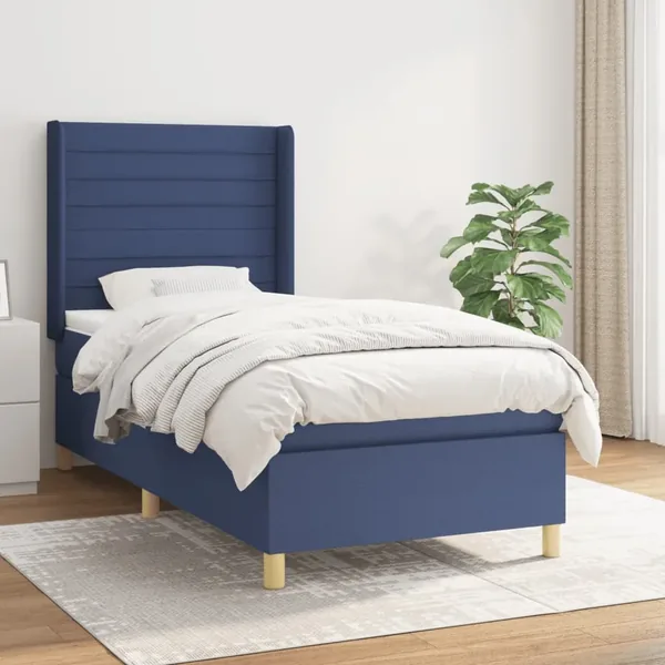 Sommier à lattes de lit avec matelas Bleu 90x200 cm Tissu