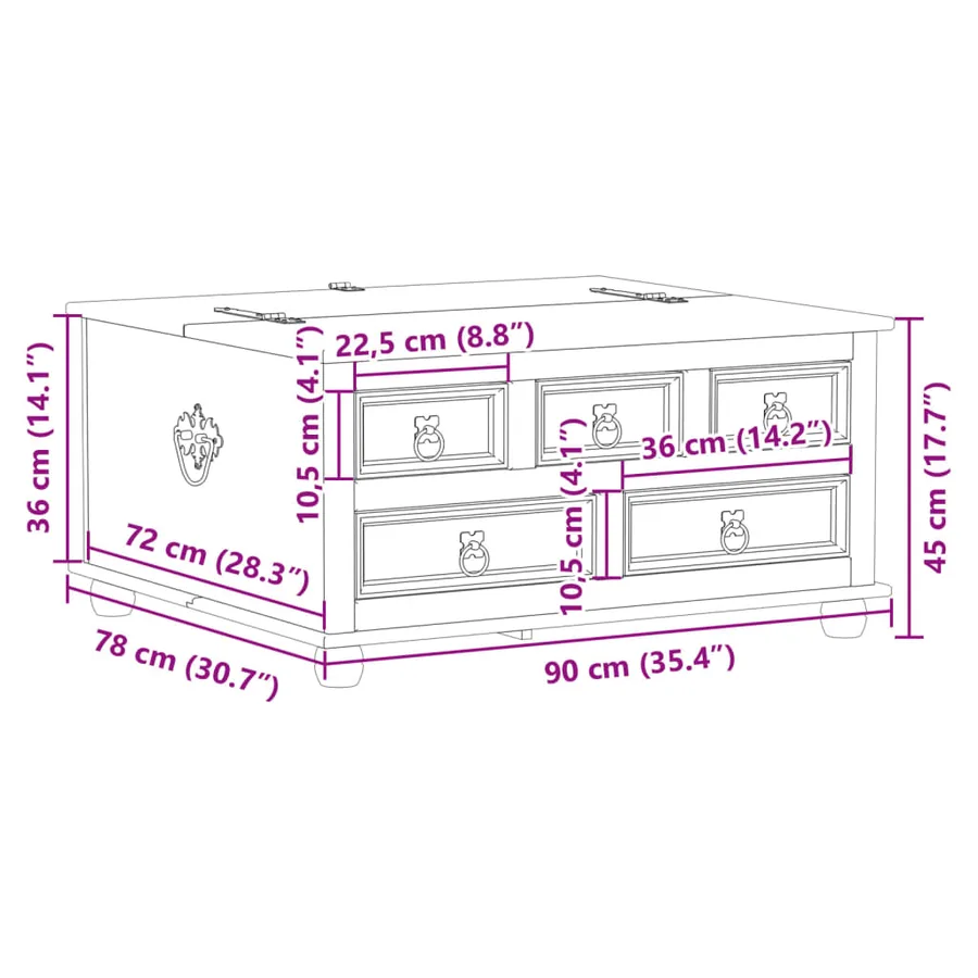 Boîte de rangement Corona 90x78x45 cm bois de pin massif - 11