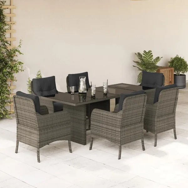 Ensemble à manger de jardin et coussins 7 pcs gris rotin