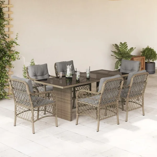 Ensemble à manger de jardin coussins 7 pcs mélange beige rotin