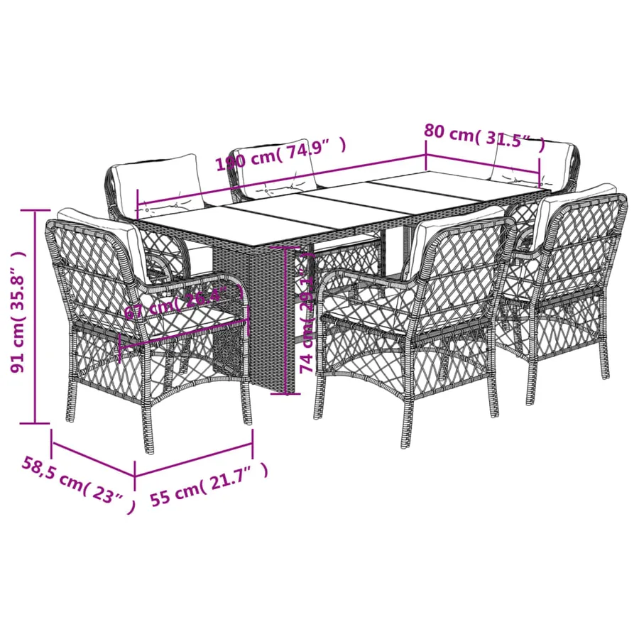 Ensemble à manger de jardin coussins 7 pcs mélange beige rotin - 7