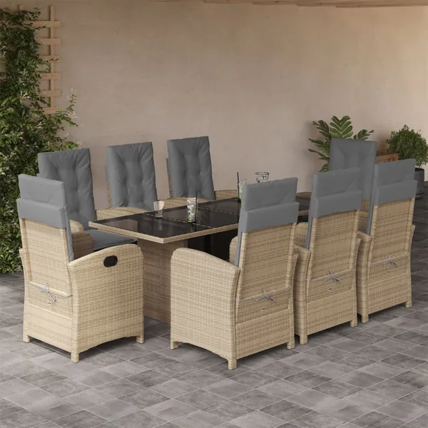 Ensemble à manger de jardin et coussins 9 pcs mélange beige