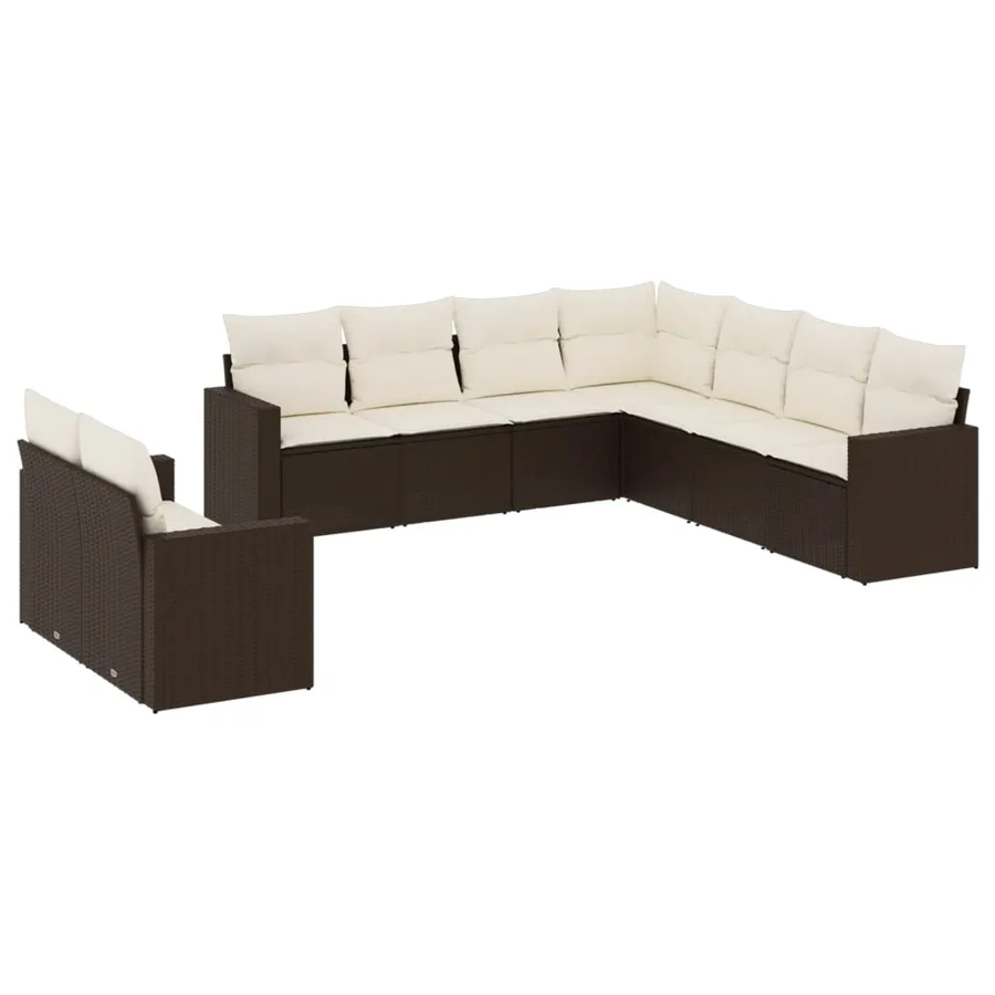 Salon de jardin avec coussins 9 pcs marron résine tressée - 2
