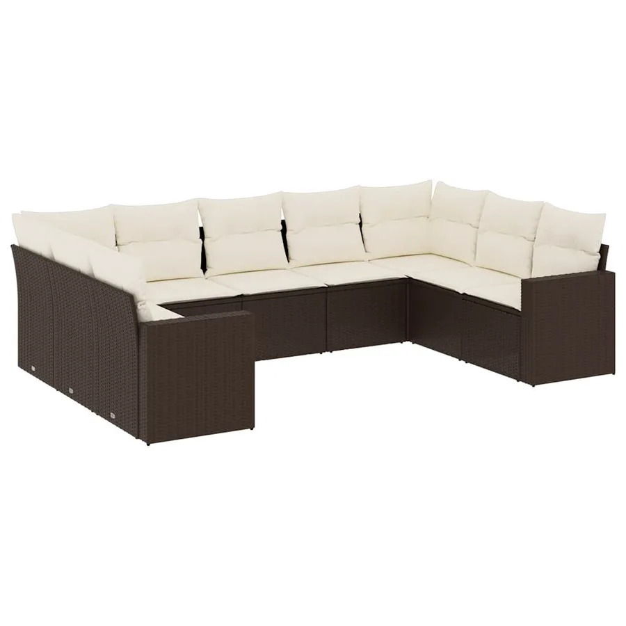 Salon de jardin avec coussins 9 pcs marron résine tressée - 2