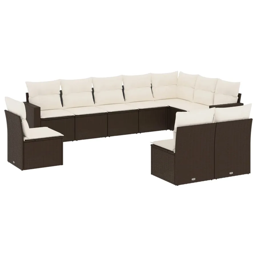 Salon de jardin 10 pcs avec coussins marron résine tressée - 2