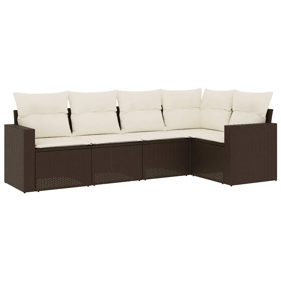 Salon de jardin avec coussins 5 pcs marron résine tressée - 2